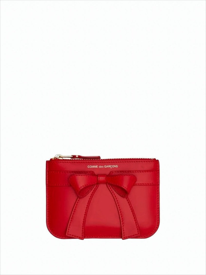 Comme Des Garçons Rectangular Leather Pouch With Prominent Bow Detail