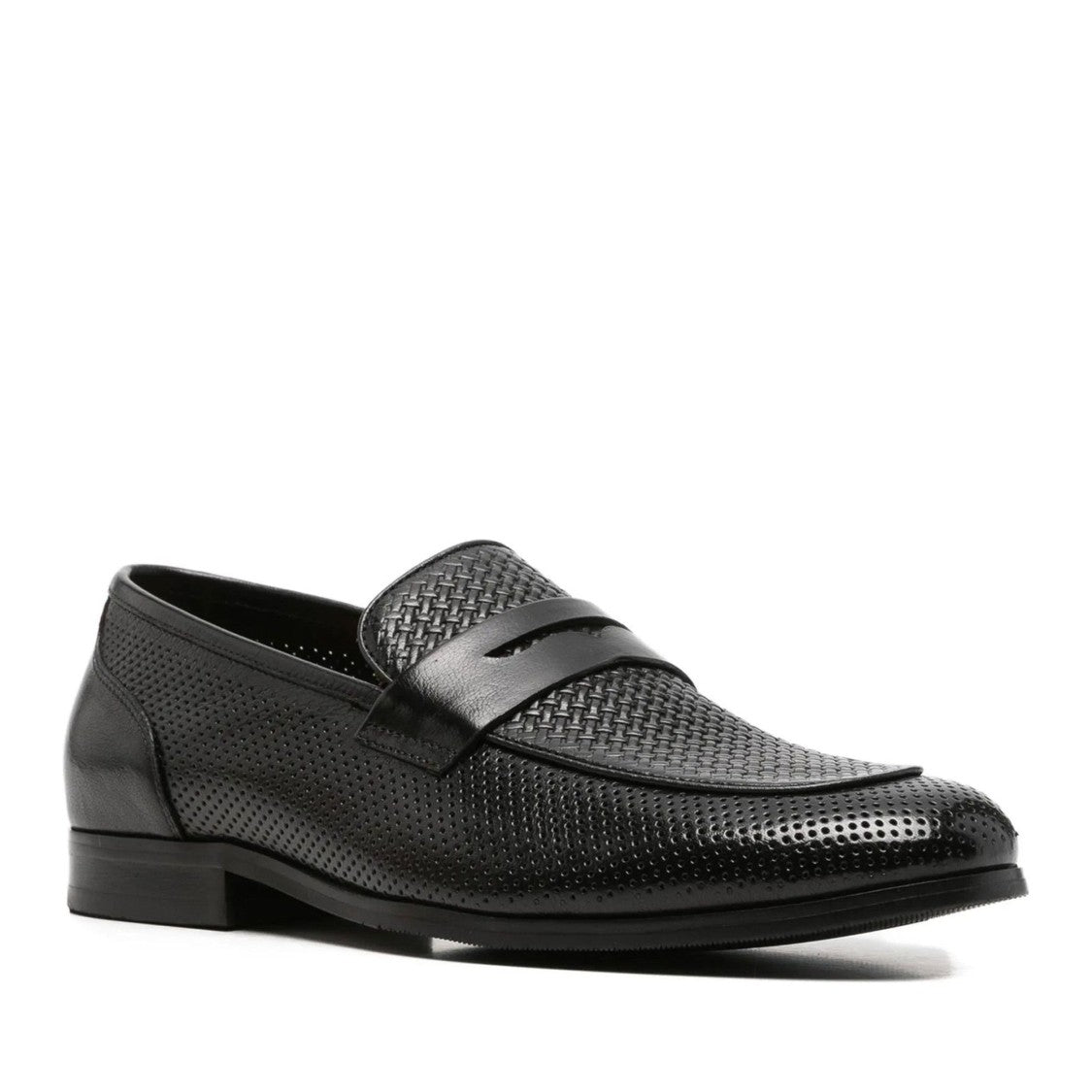 Alberto Gozzi Black Perforated Woven Detail Leather Flats