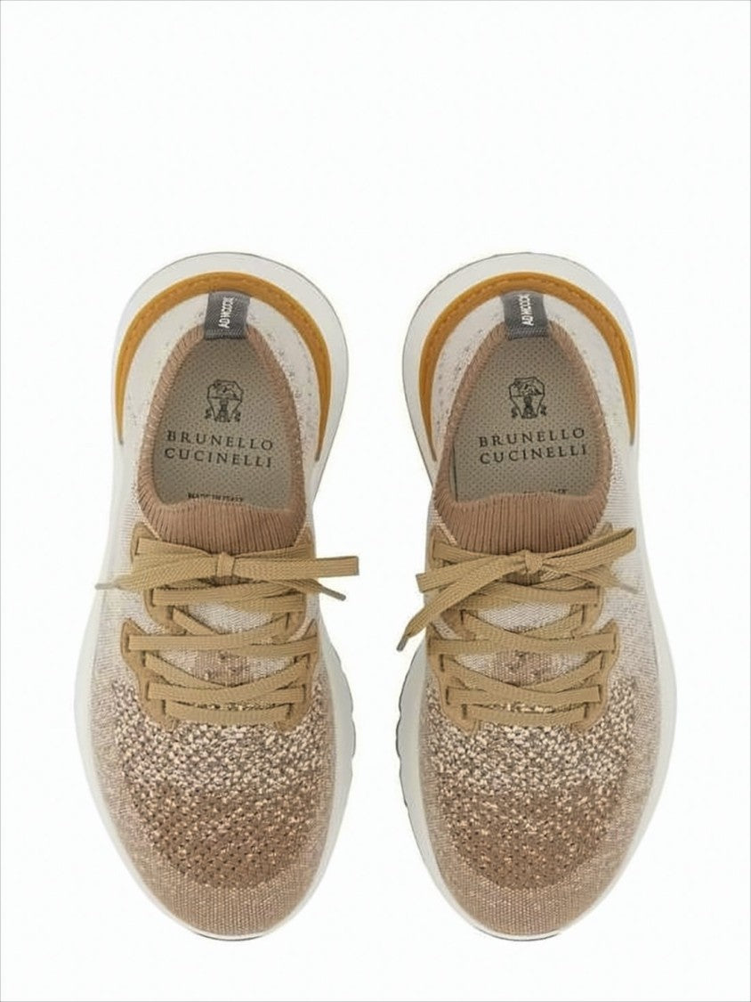 Brunello Cucinelli Textured Knit Sneakers With Mustard Accent