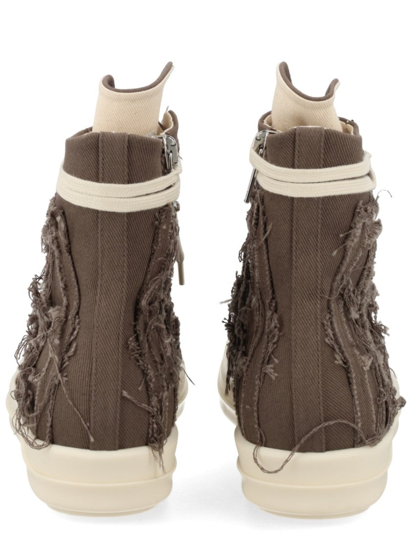 Drkshdw By Rick Owens Patchwork Denim High-Top Side Zipper Sneakers