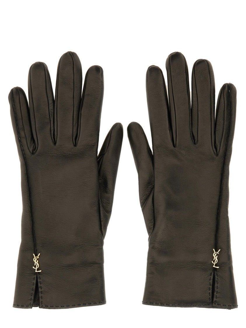 Saint Laurent Cassandre Leather Gloves
