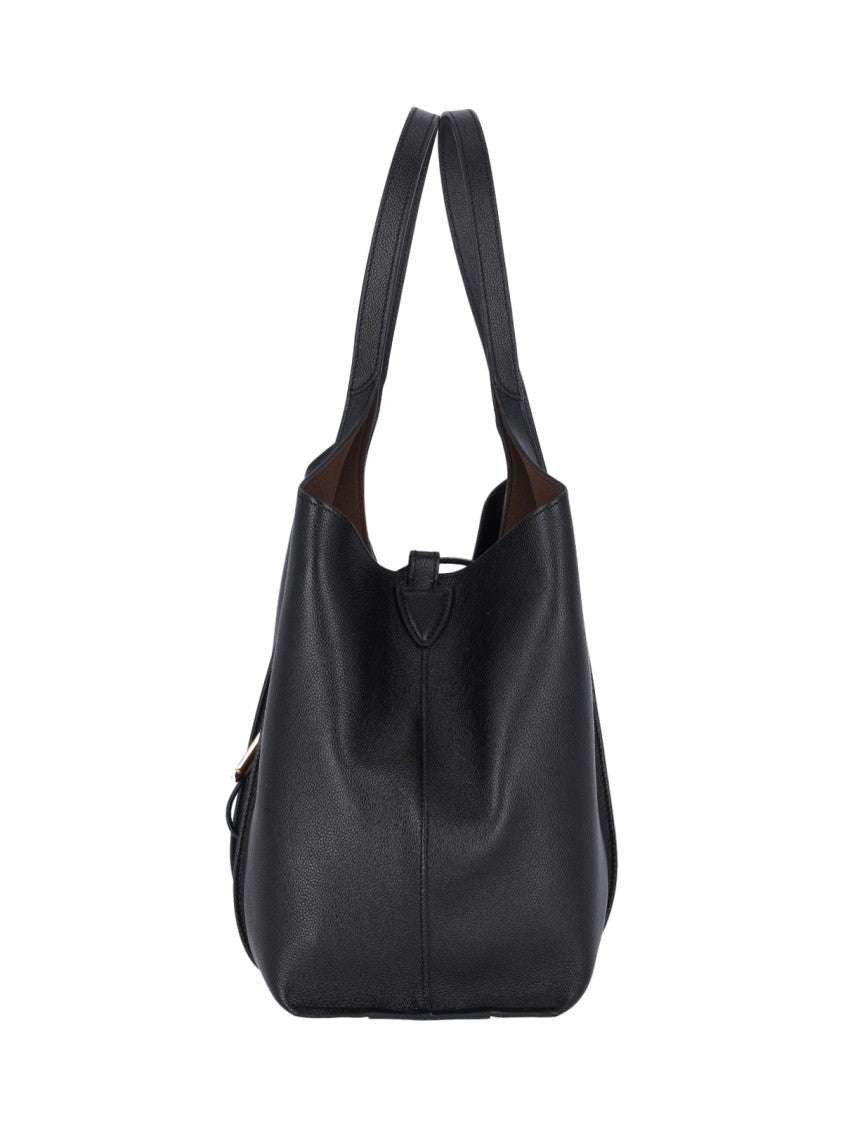 Tod's Black T Timeless Hammered Leather Tote Bag