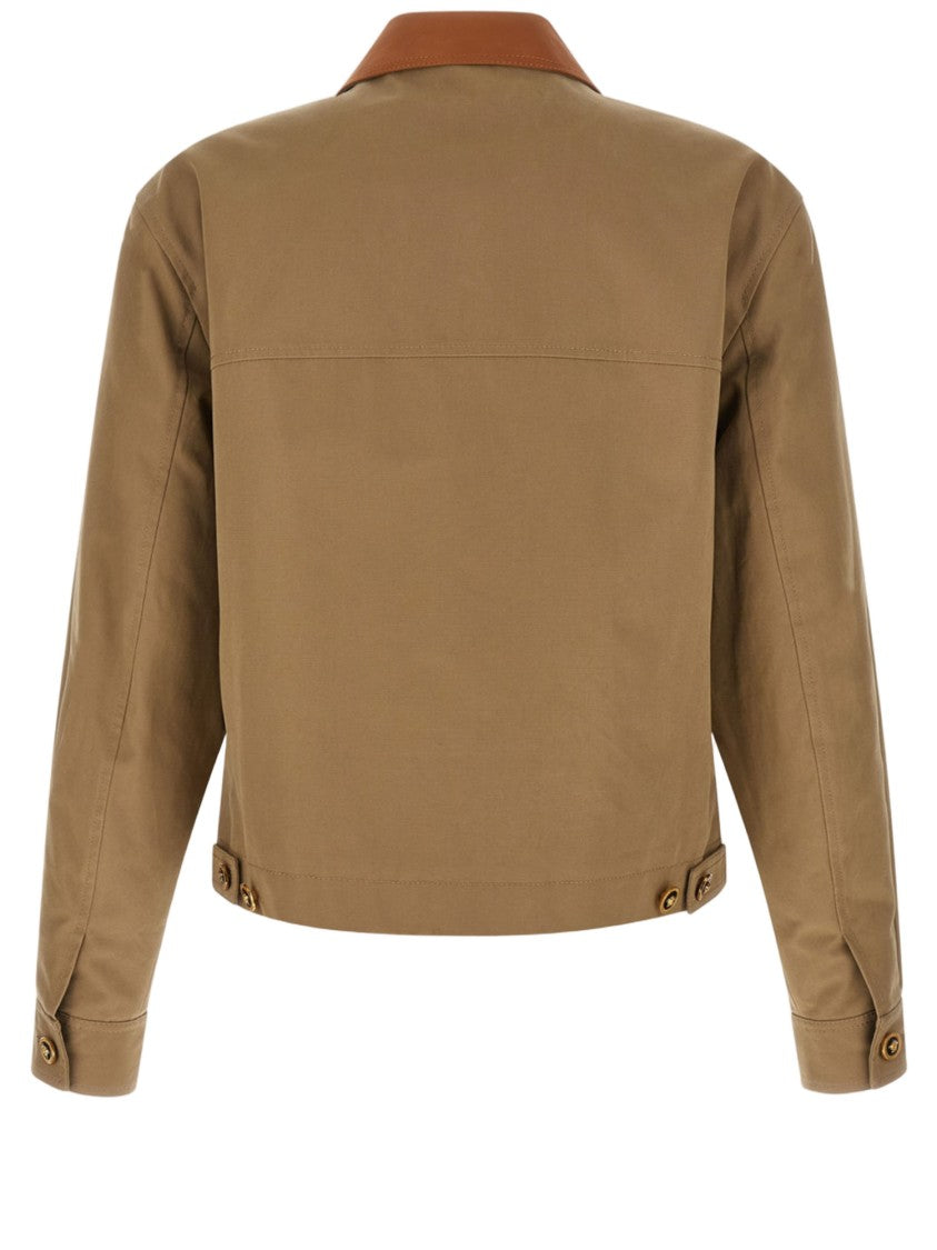 Versace Cotton Canvas Jacket With Leather-Lined Collar
