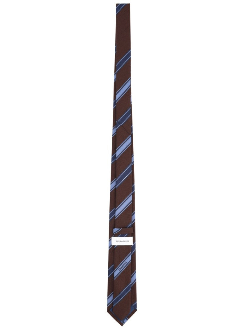 Ferragamo Diagonal Striped Silk-Wool Italian Tie