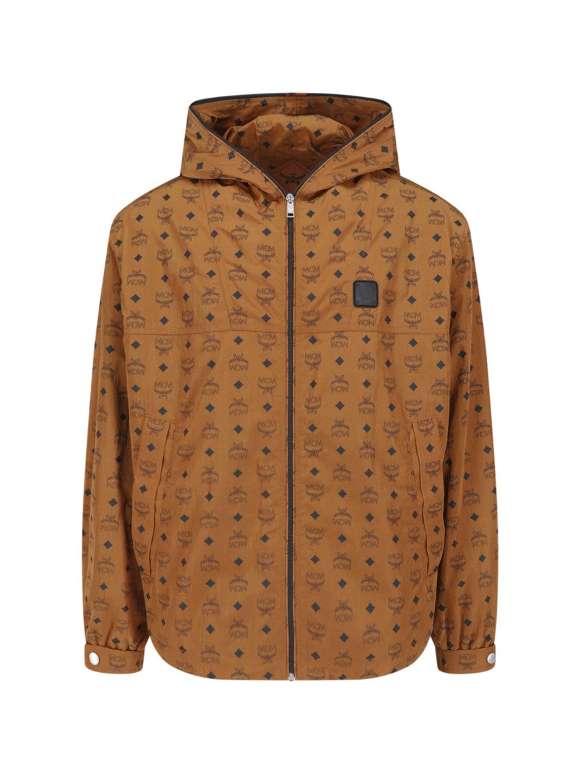 Mcm Brown Monogram Printed Hooded Jacket