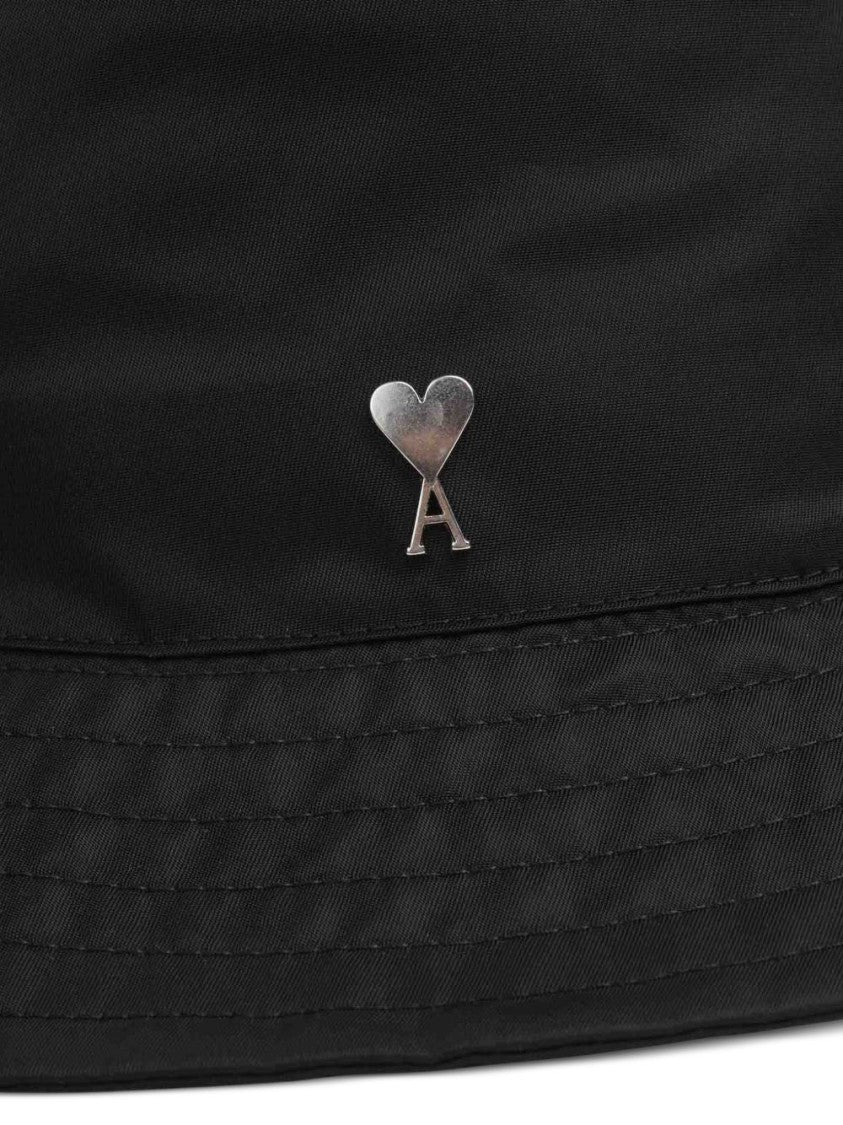 Ami Paris Black Cotton Logo Detail Strap Hat