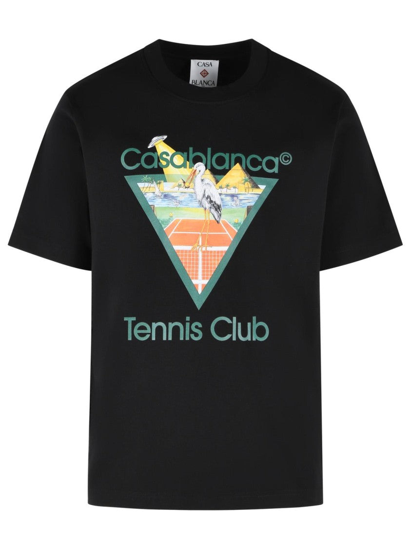 Casablanca 'Tennis Club Triangle' Black Cotton T-Shirt