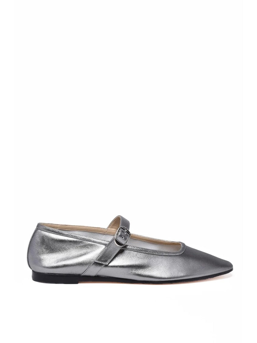 Le Monde Béryl Silver Slim Buckle Leather Flats