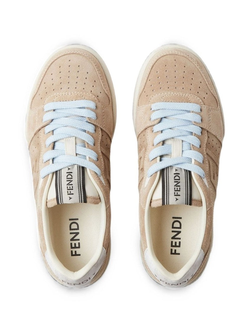 Fendi Beige Perforated Suede Sneakers