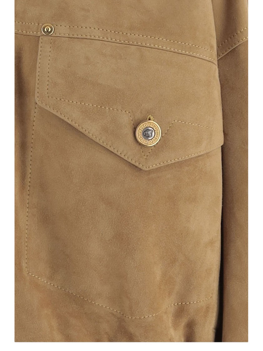 Versace Beige Suede Pointed Collar Elasticated Hem Jacket