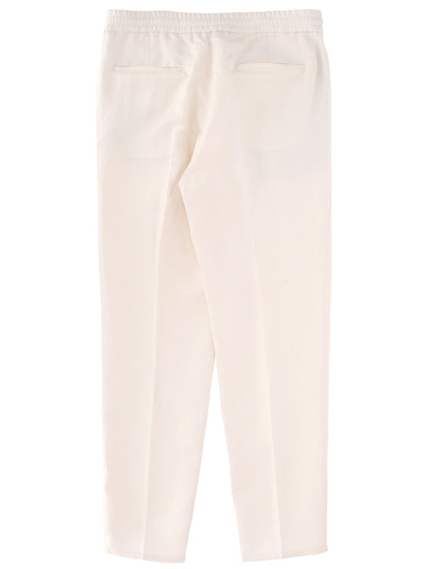 Brunello Cucinelli Pleated Drawstring Linen-Blend Straight-Leg Pants