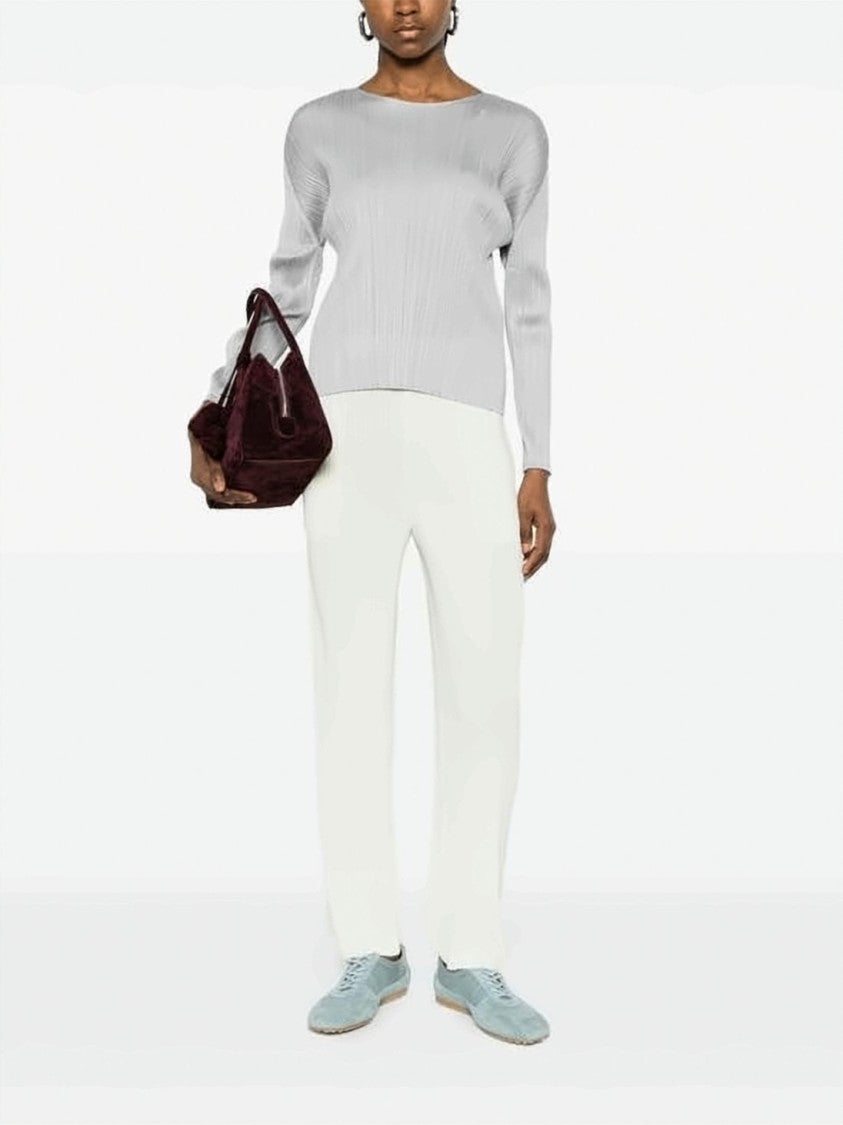 Pleats Please Pleated Texture Long-Sleeve Top With Cropped Hem