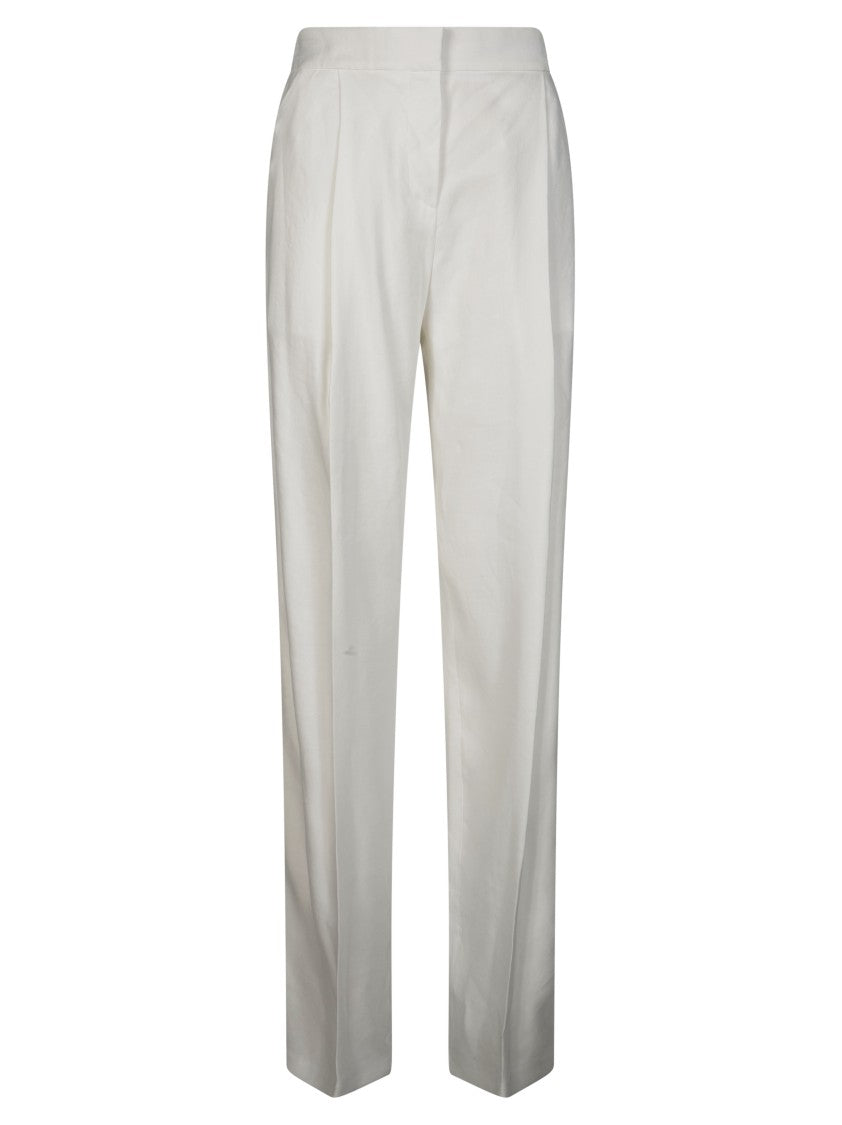 Elisabetta Franchi White High Waist Pleated Flap Trousers