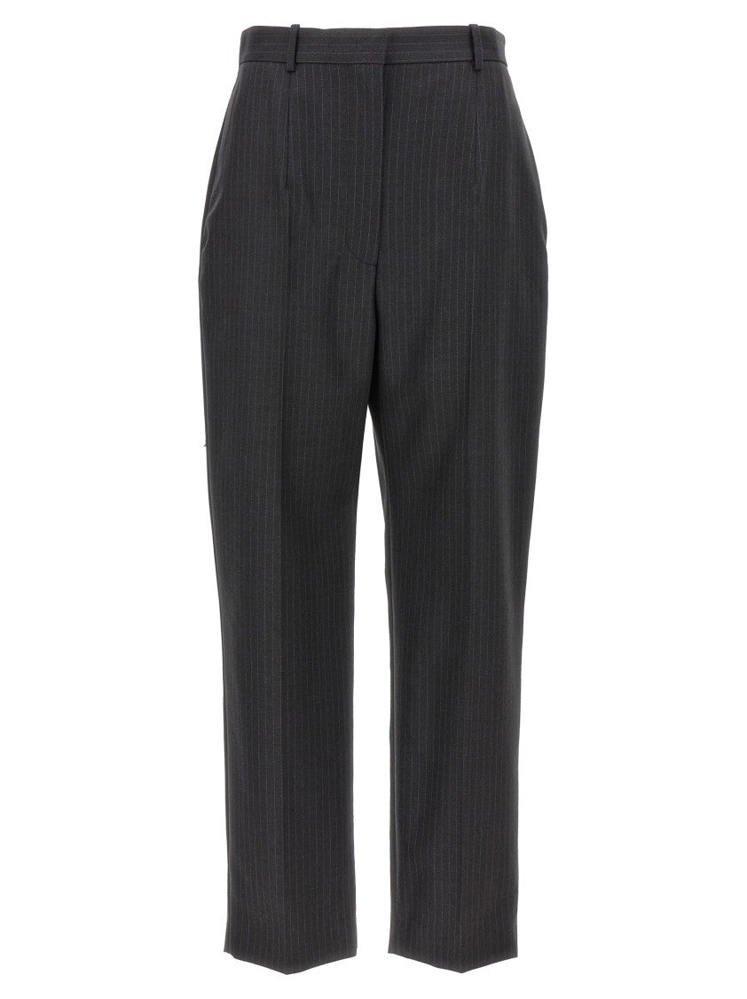 Mcqueen Tailored Black Pinstripe Pants With Ironed Pleats