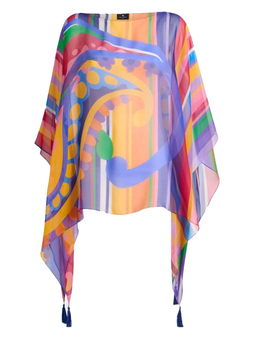 Etro Multicolor Paisley Print Tassels Silk Top