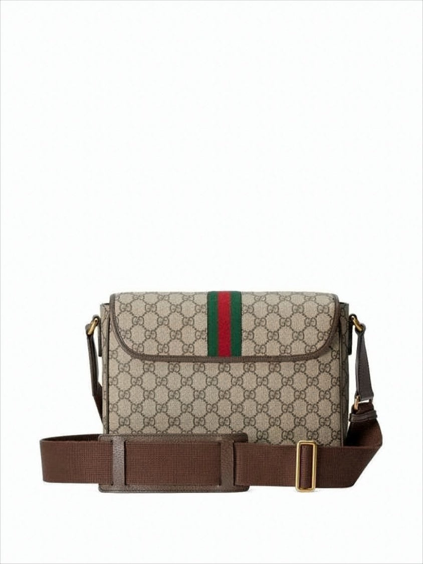 Gucci Monogram Canvas Crossbody Bag With Leather Trim