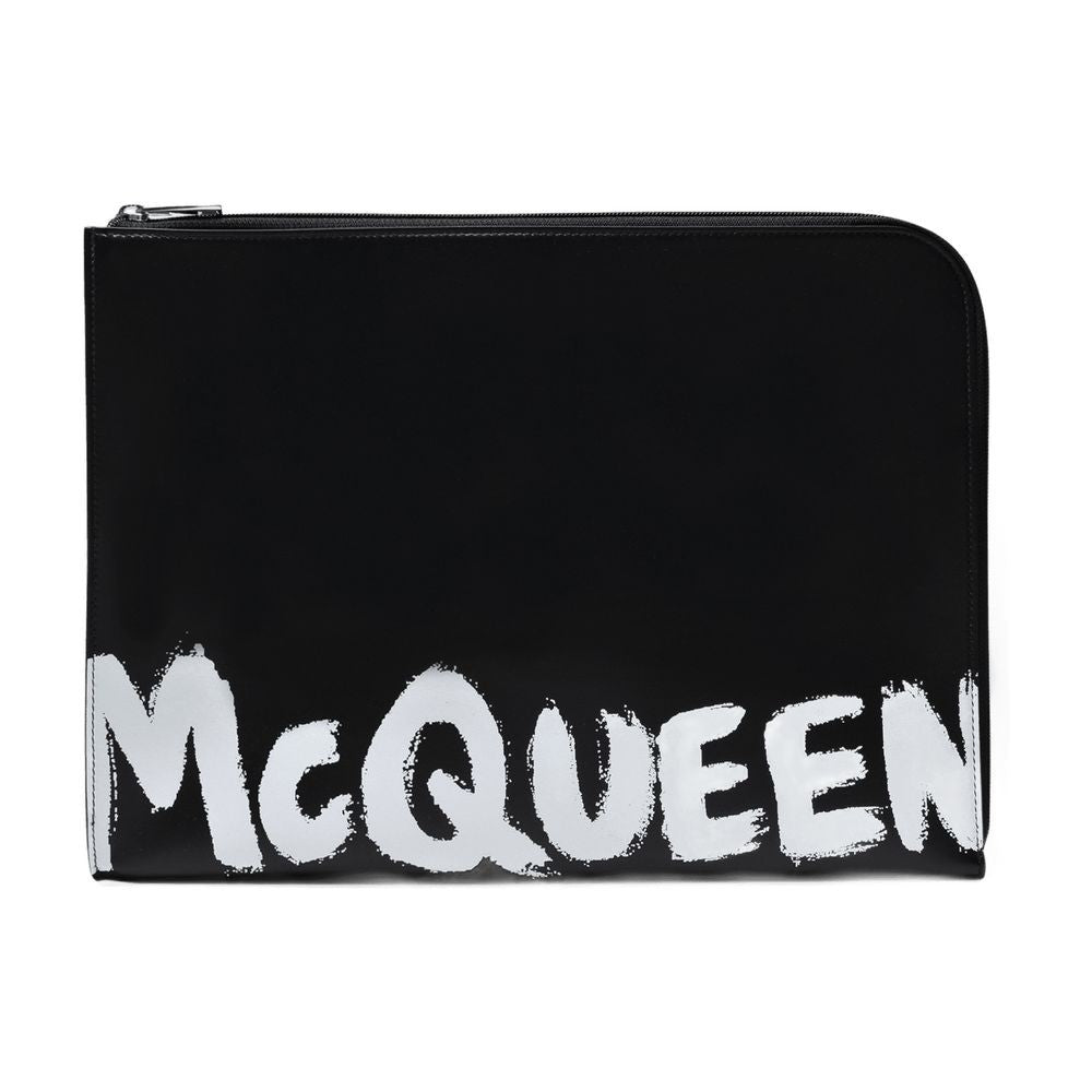 Alexander Mcqueen A4 Zip Pouch In Black Leather