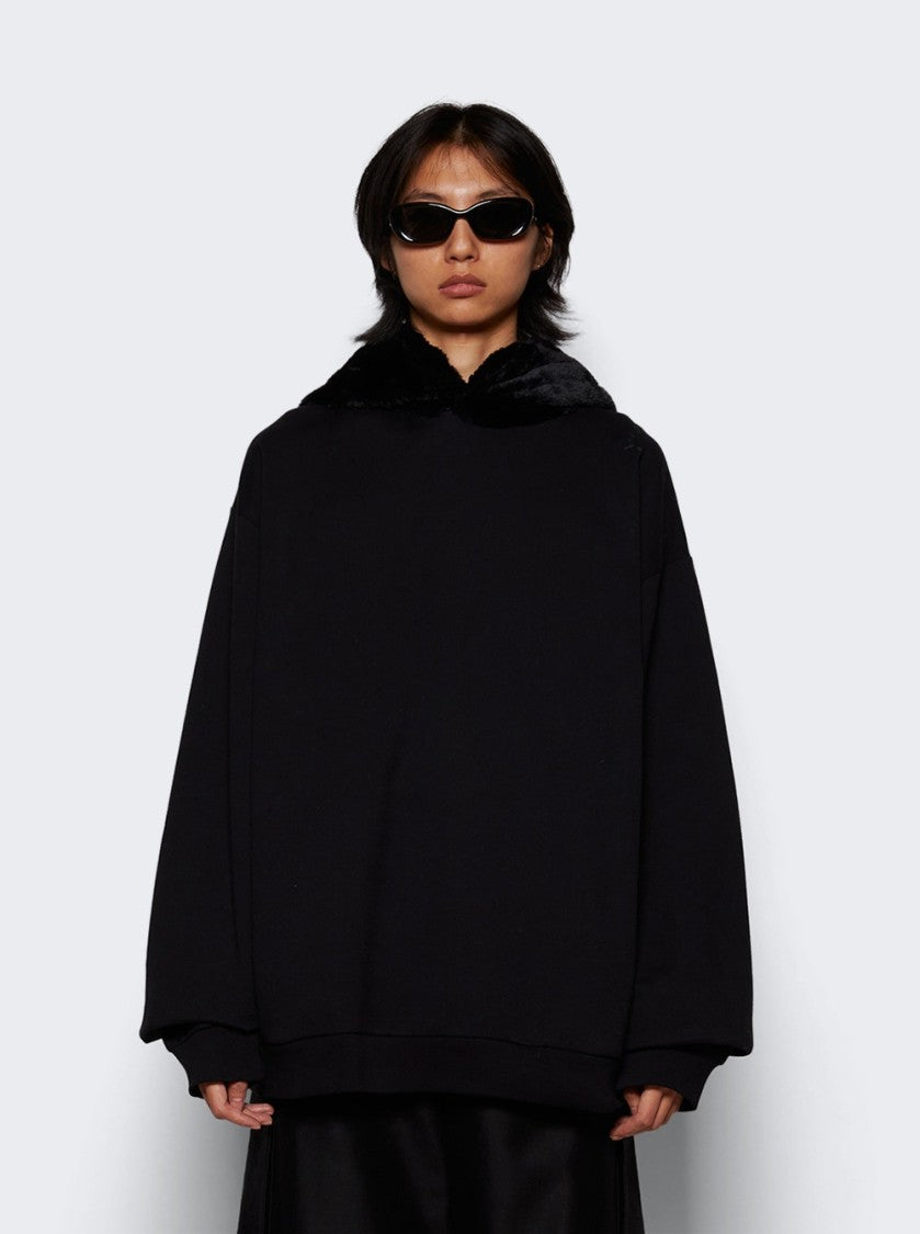 Marni Oversized Black Sweatshirt With Faux Fur-Lined Hood