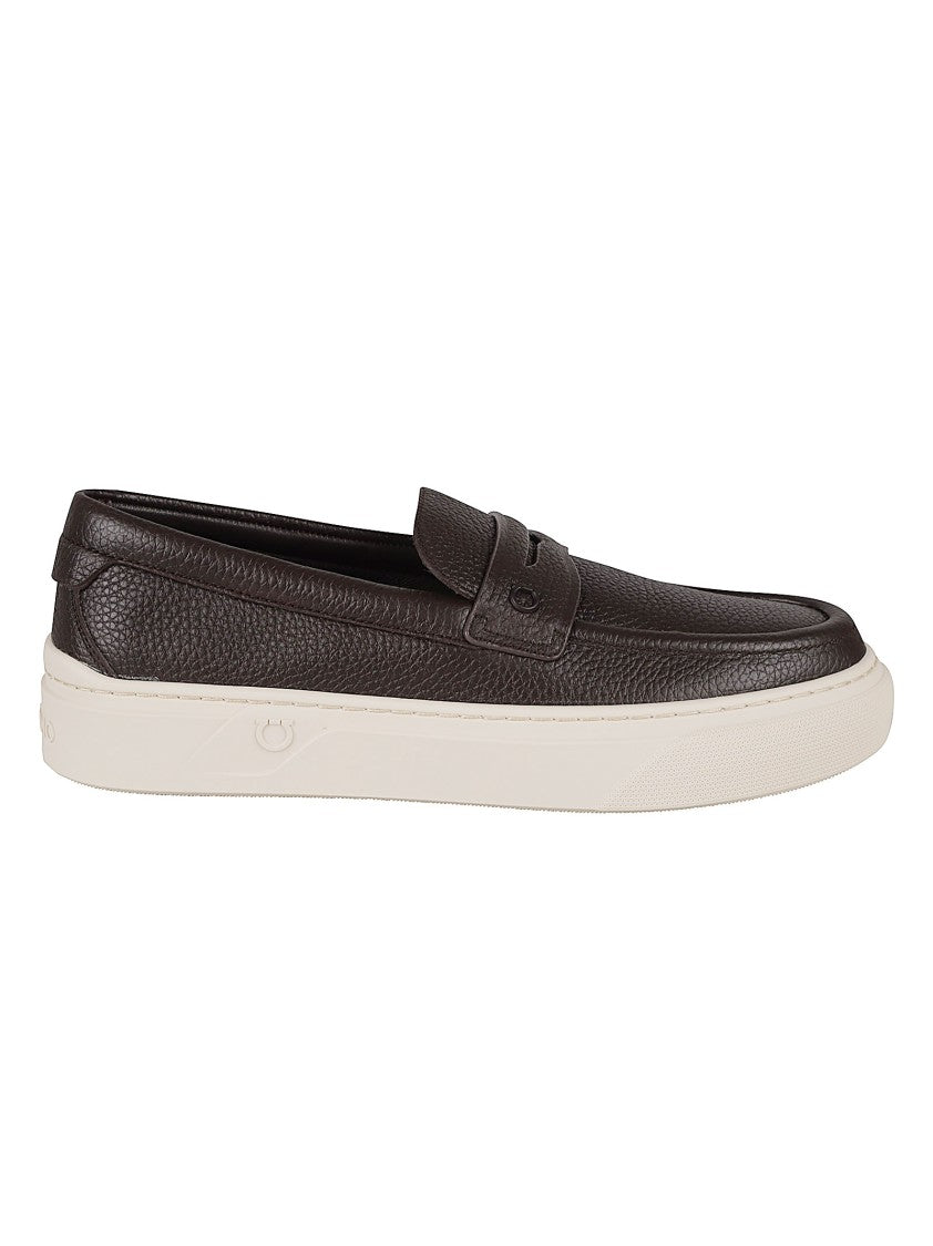 Ferragamo Textured Leather Penny Loafers With Contrasting Rubber Sole