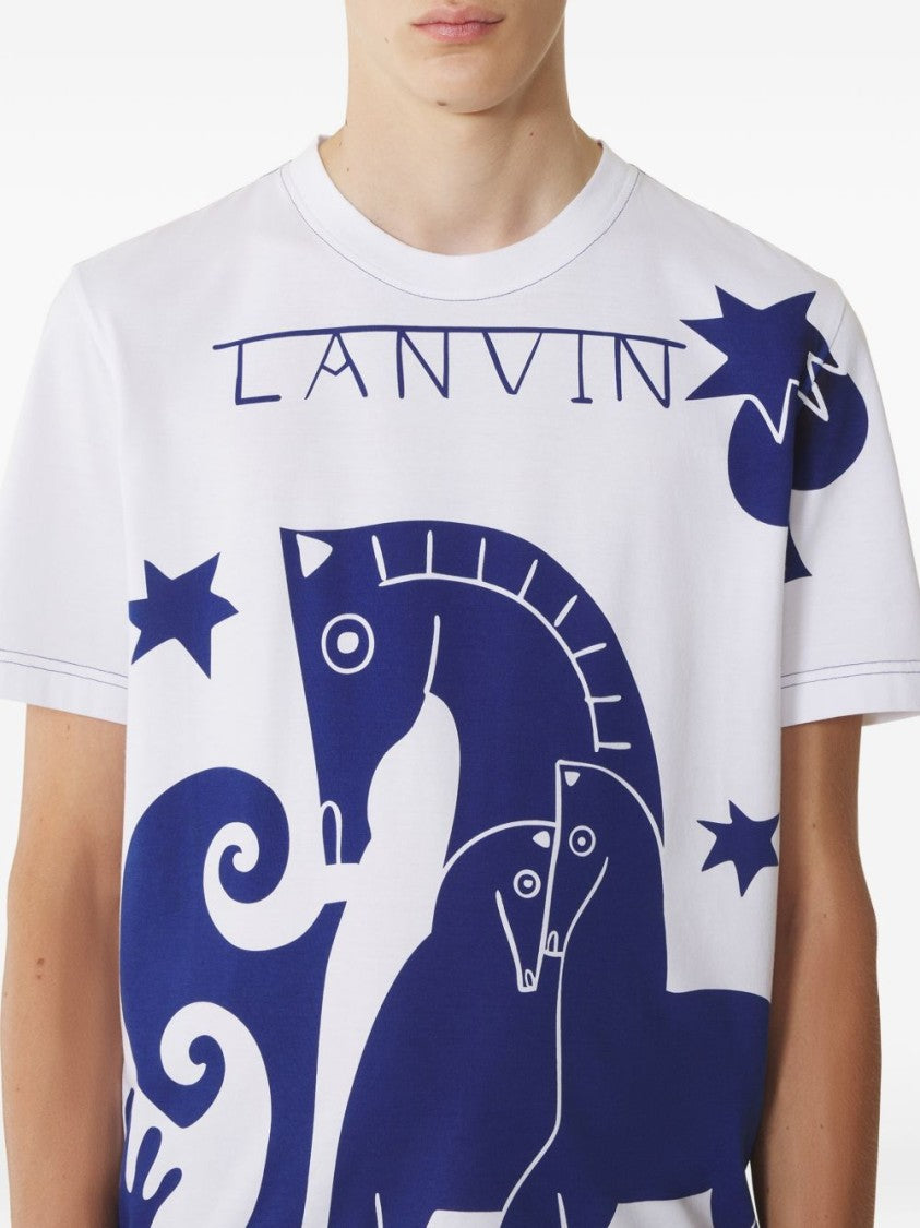 Lanvin Graphic Print Round Neck T-Shirt With Tonal Topstitching