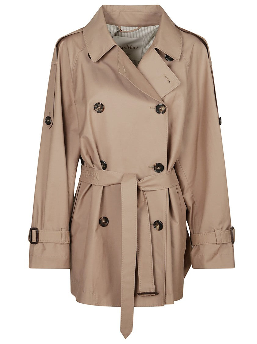 Max Mara Short Double-Breasted Trench Coat With Matching Belt And Storm Flap