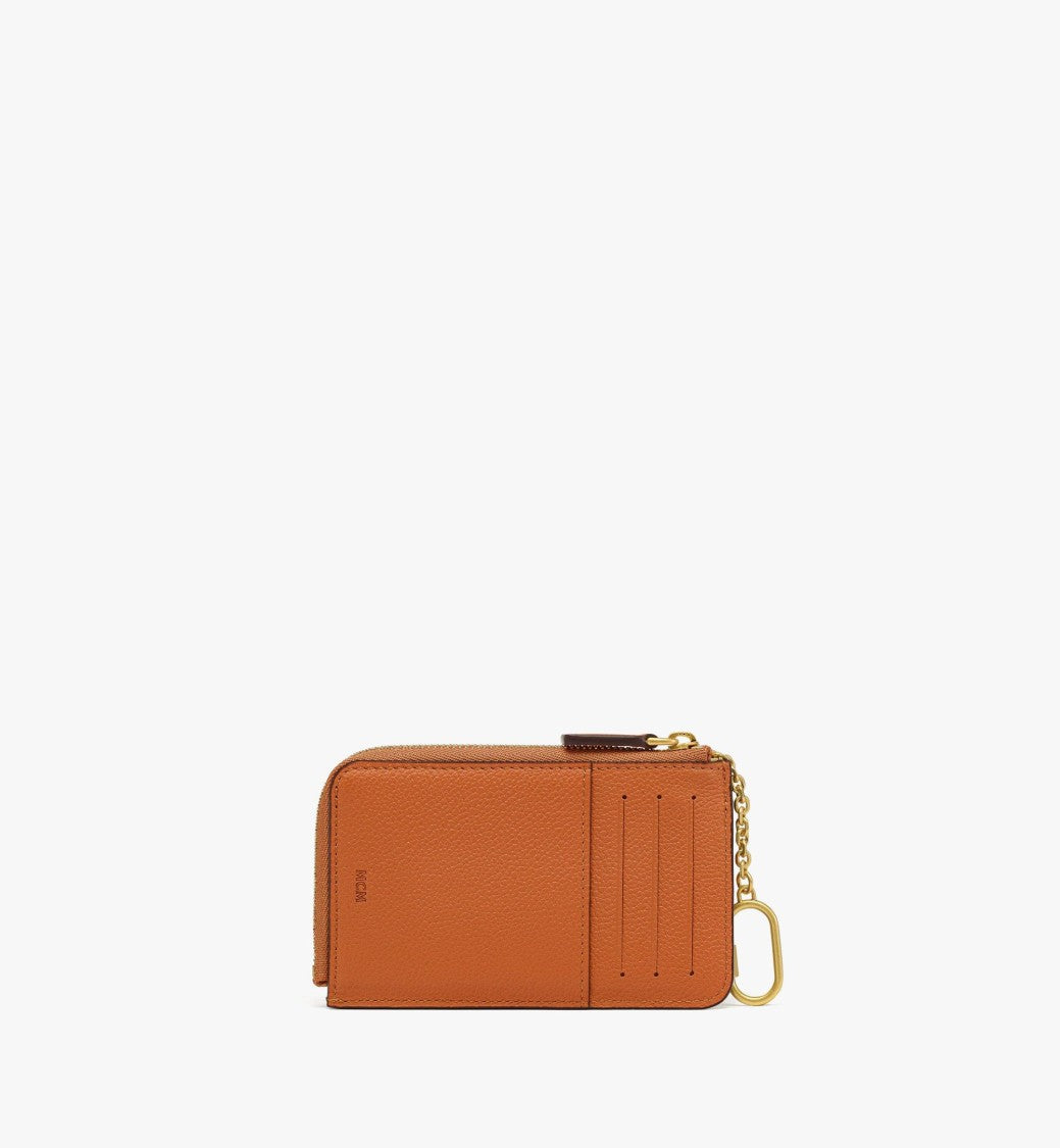 Mcm Cognac Leather Card Case With Gold-Plated Hardware
