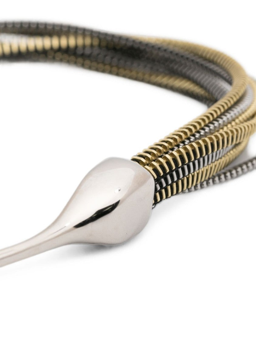 Jean Paul Gaultier Gold Black Intertwined Silk Nylon Asymmetrical Necklace