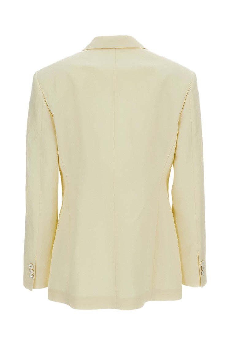 Alberto Biani White Linen-Blend Single-Breasted Blazer
