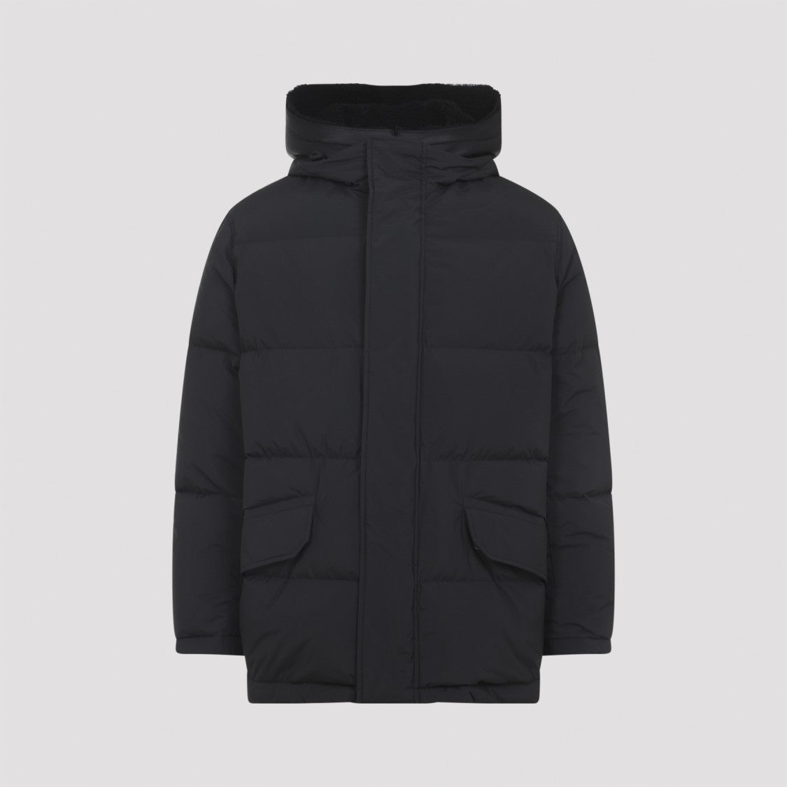 Yves Salomon Black Lamb Down Jacket With Detachable Leather Hood