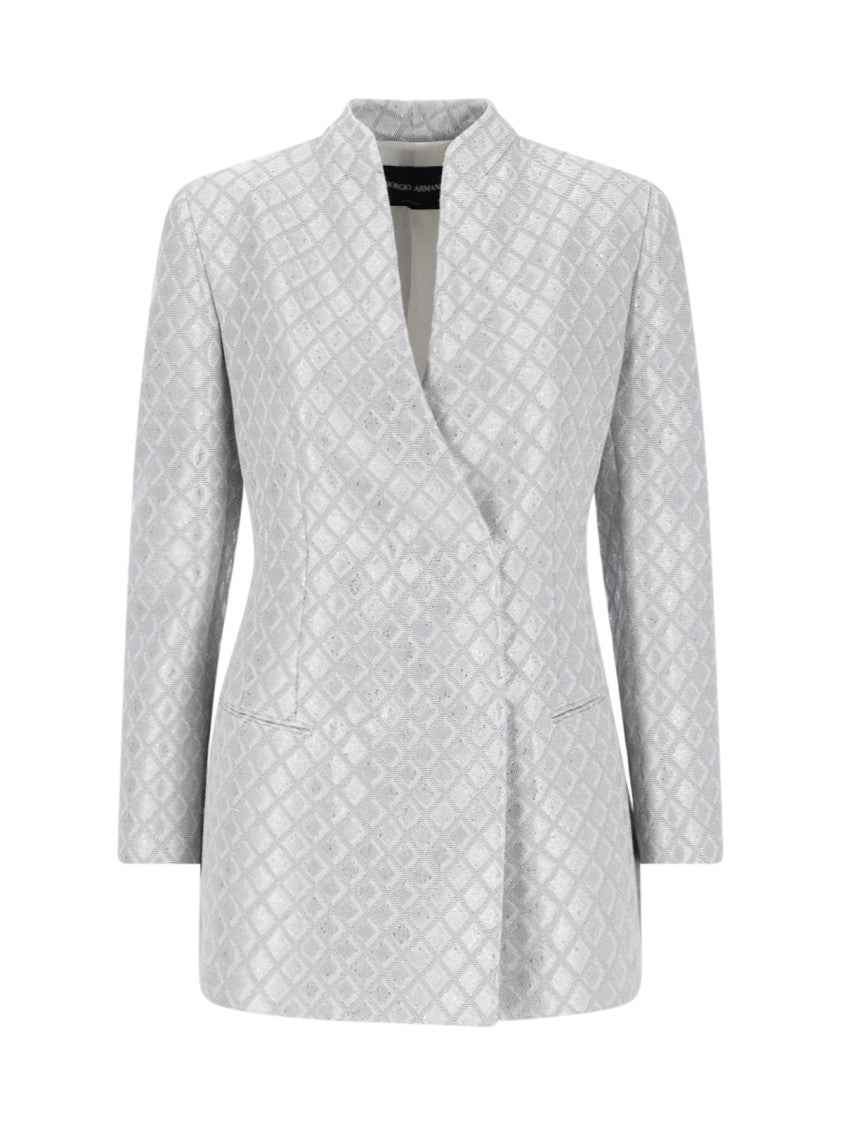 Giorgio Armani Sequin Double-Breasted Blazer – Grey