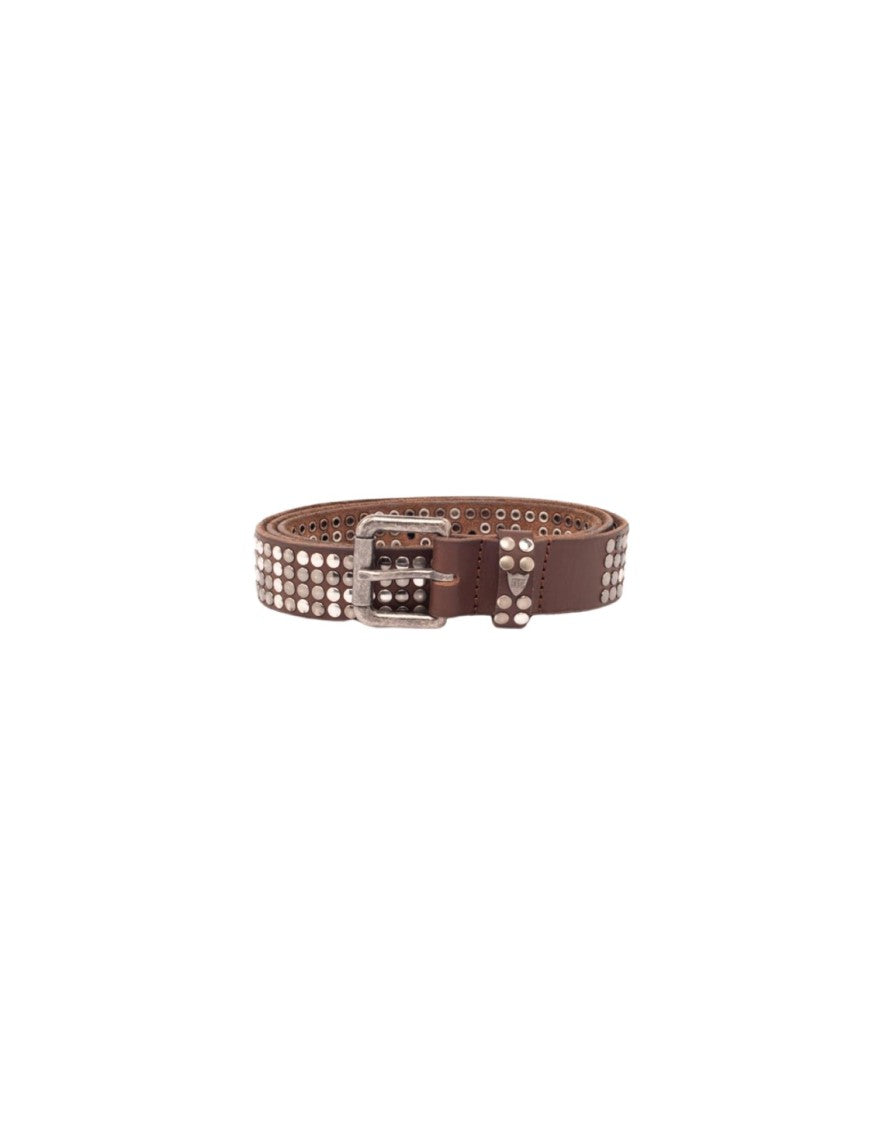 Htc Studded Brown Leather Belt With Central Buckle