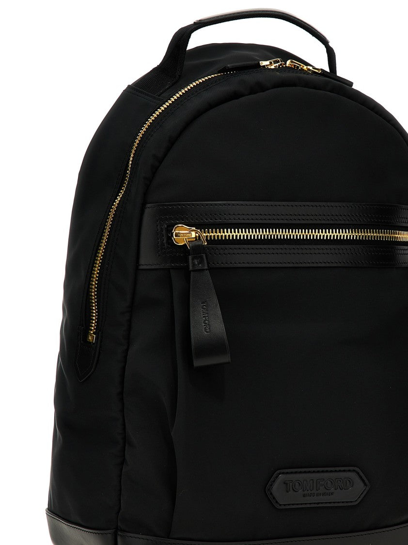 Tom Ford Black Nylon Backpack With Leather-Effect Accents