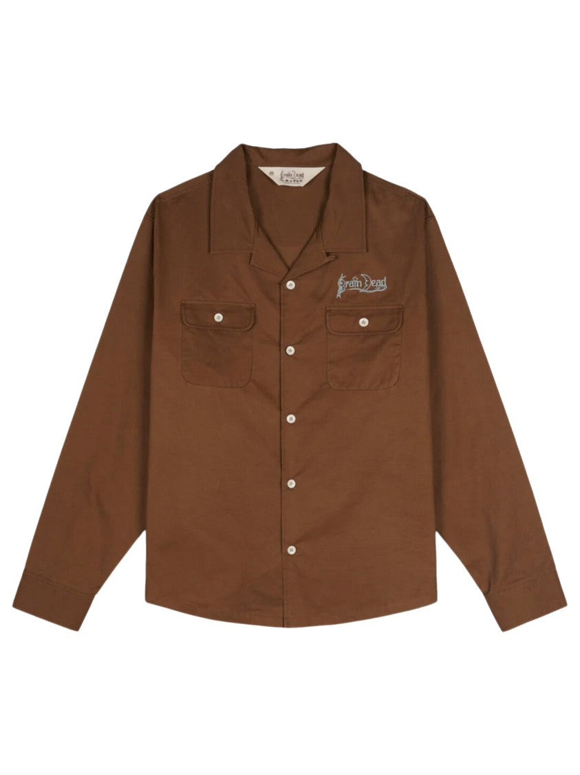 Brain Dead Relaxed Fit Brown Shirt With Artistic Embroidery
