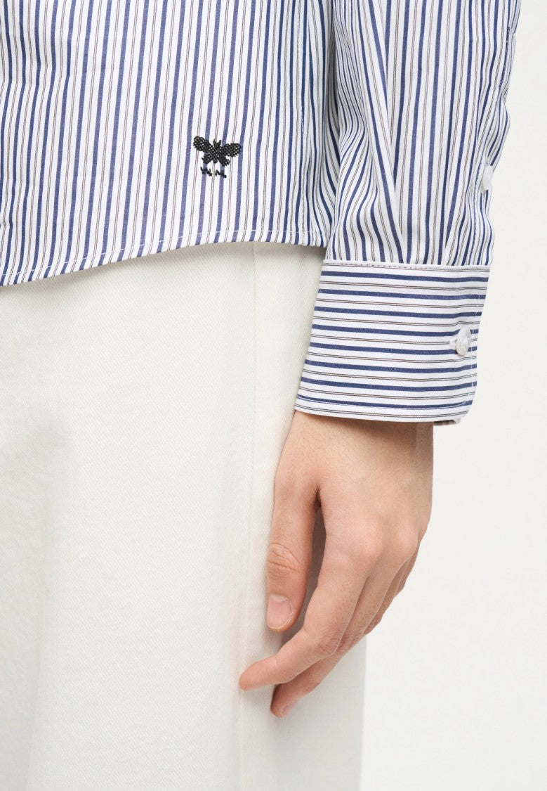 Max Mara Blue Striped Cotton Blend Shirt