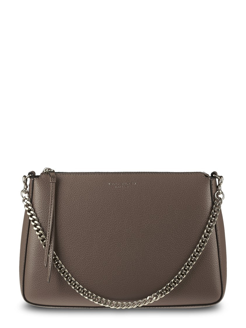 Tory Burch Structured Brown Leather Shoulder Bag With Chain Strap