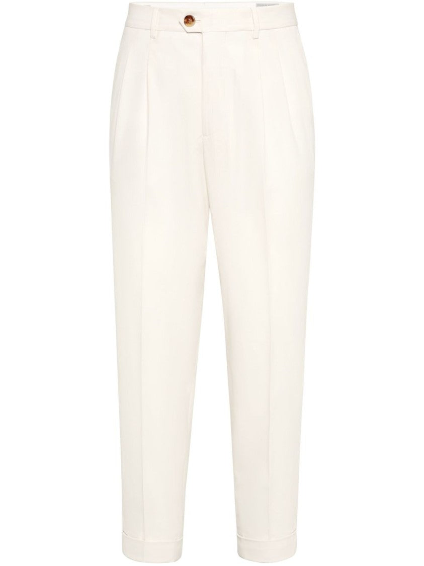 Brunello Cucinelli Tailored White Trousers With Concealed Fastening