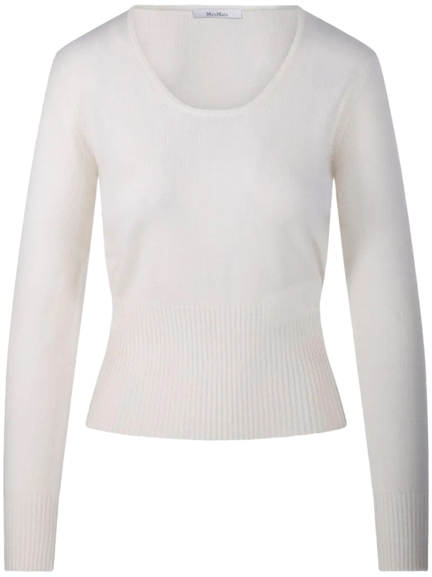 Max Mara White Fine Knit Fitted Sweater