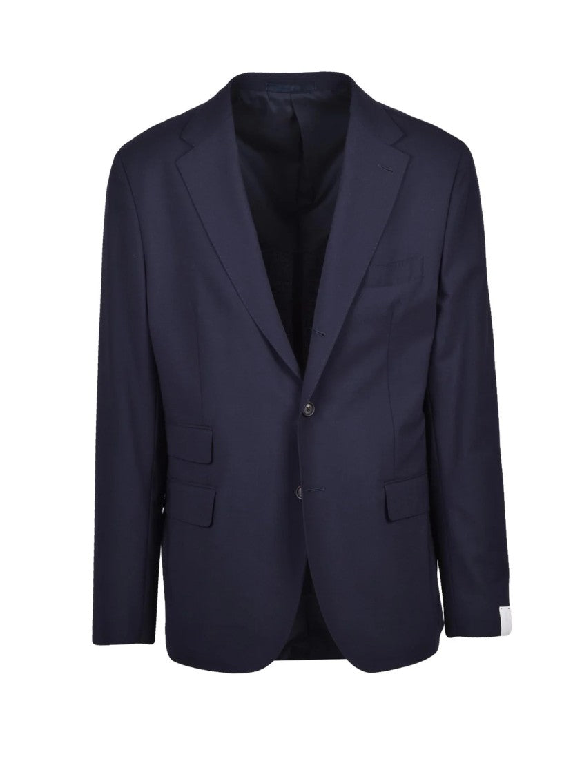 Eleventy Navy Blue Rounded Wool-Blend Blazer