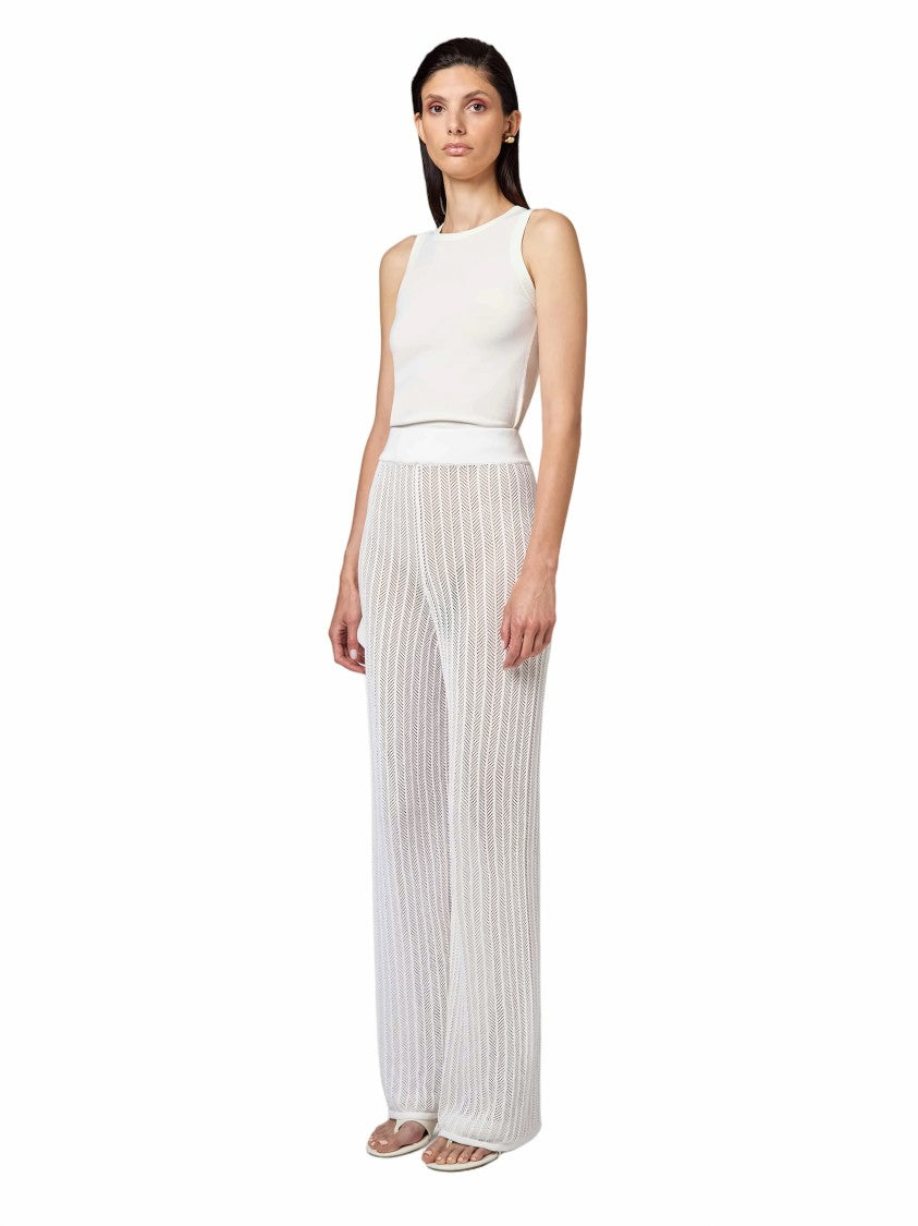 Alpha Studio High-Waisted Openwork Elastic Waistband Wide-Leg Pants