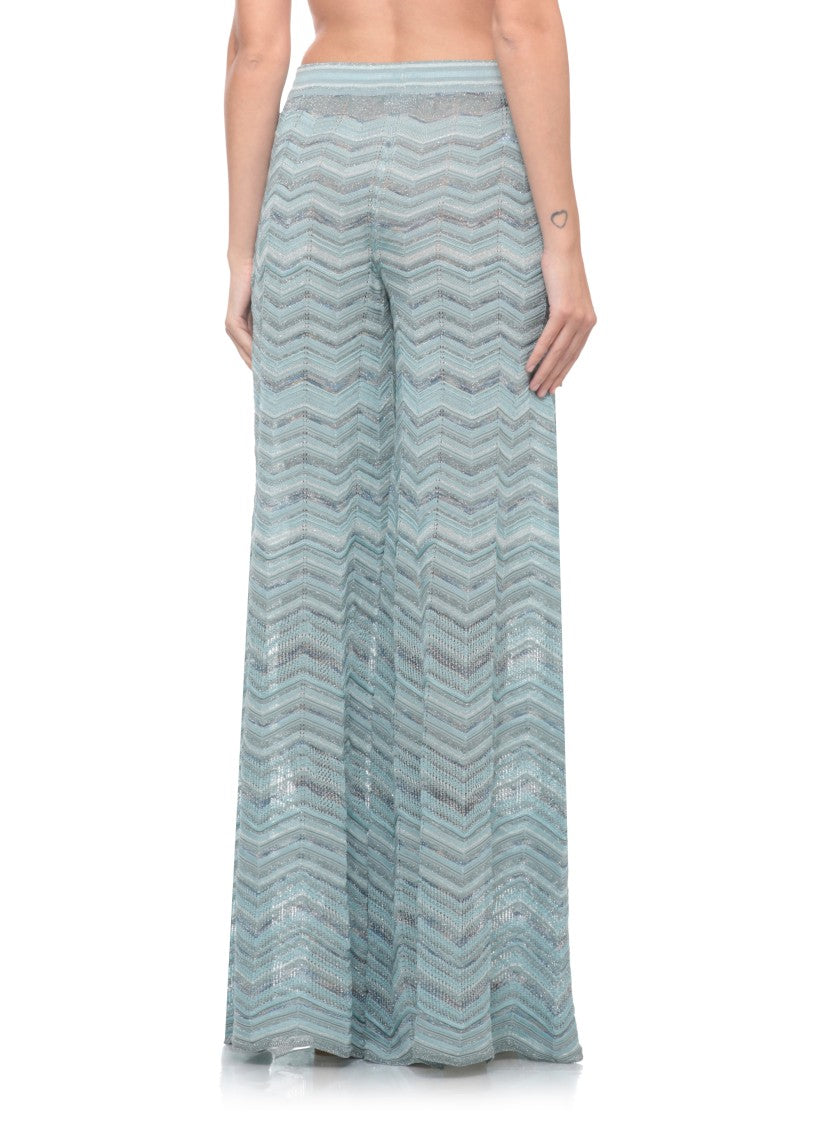 D. Exterior Light Blue Lurex Geometric Straight-Leg Pants