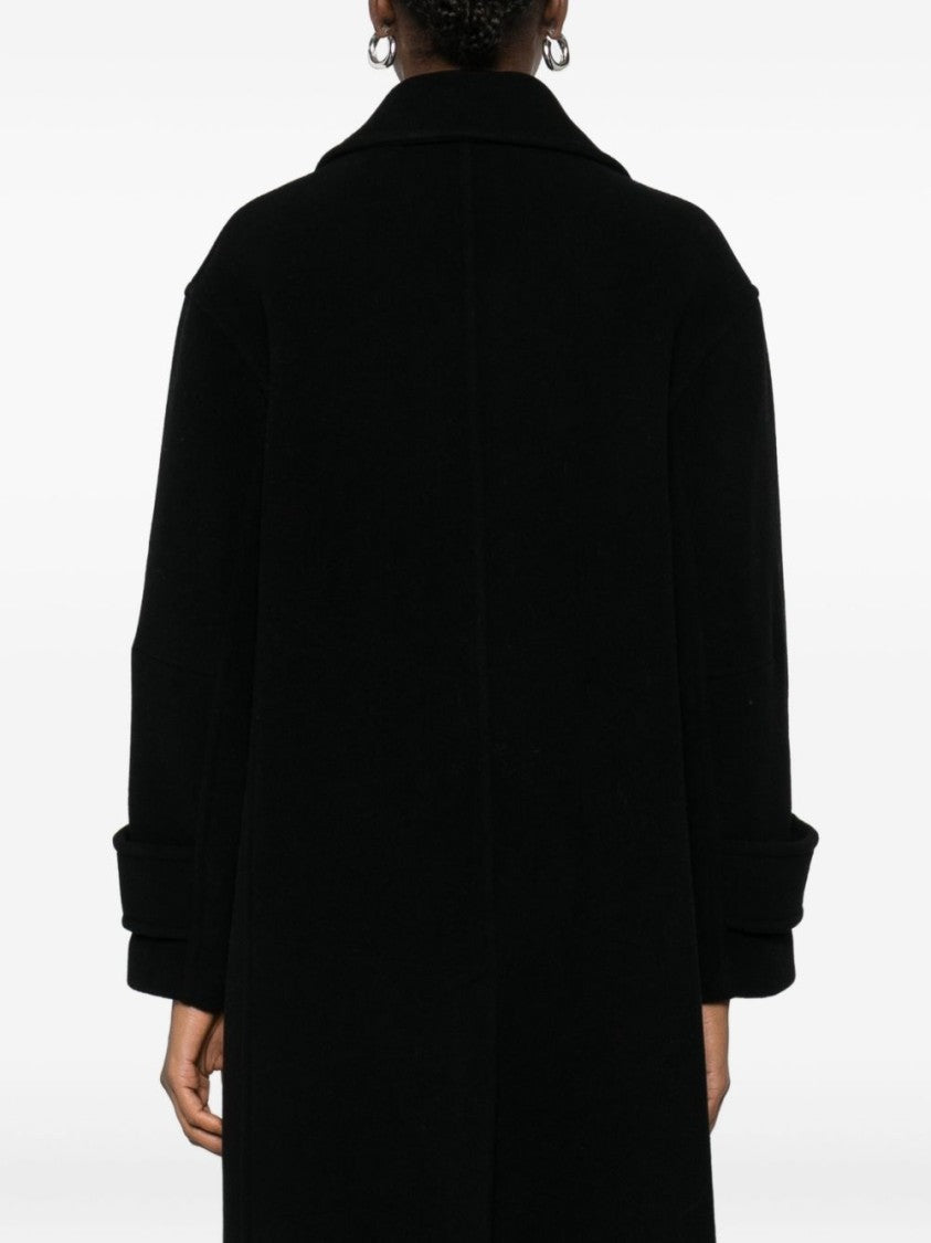 Pinko Double-Breasted Black Wool Coat With Classic Lapel