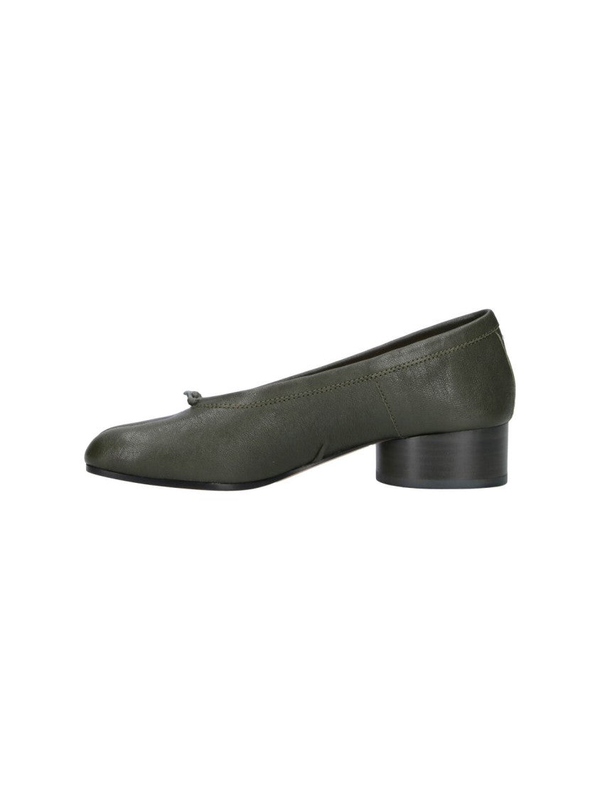 Maison Margiela Green Tabi Cylindrical Heel Leather Flats