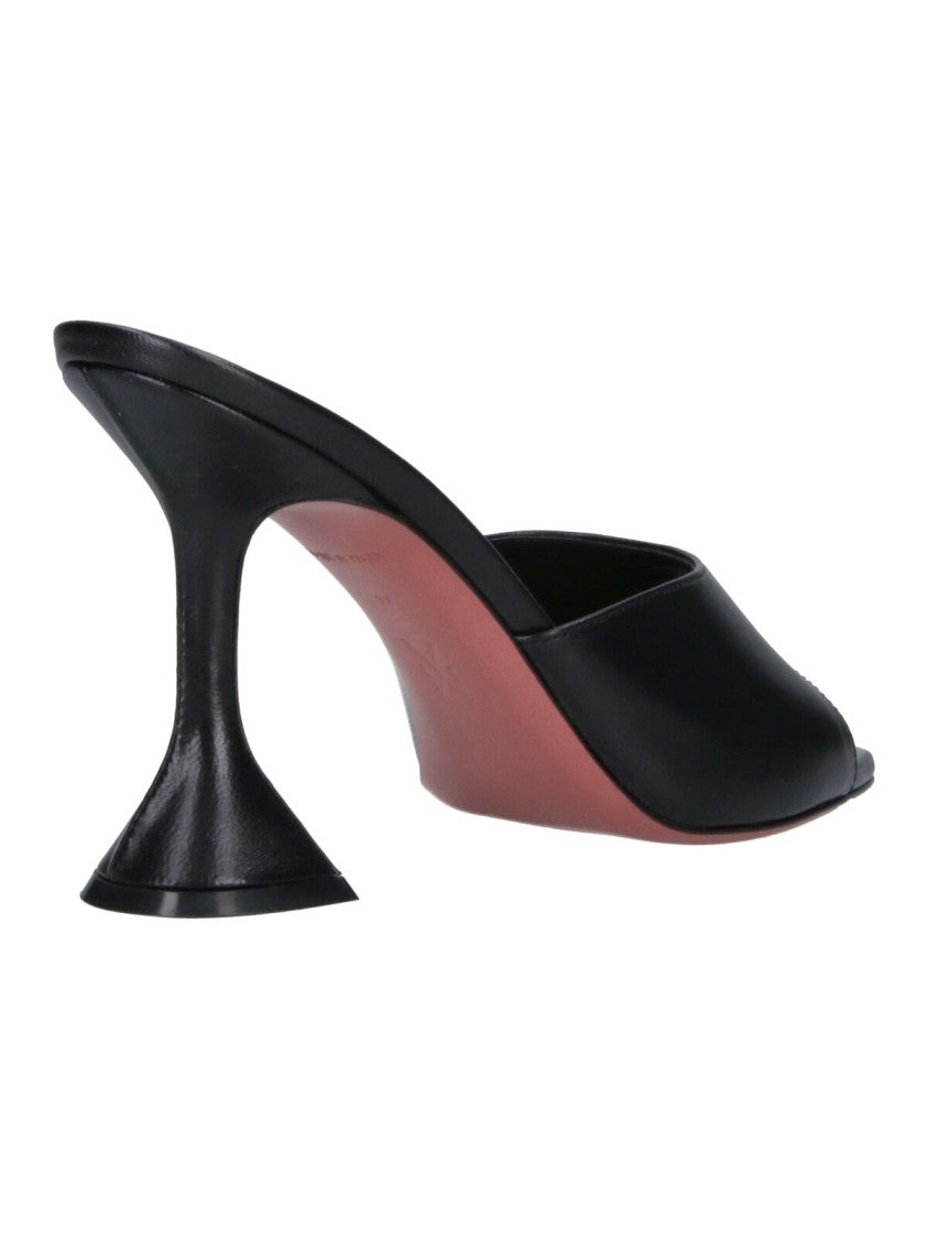 Amina Muaddi Black Lambskin Leather Pumps With Sculptural Heel
