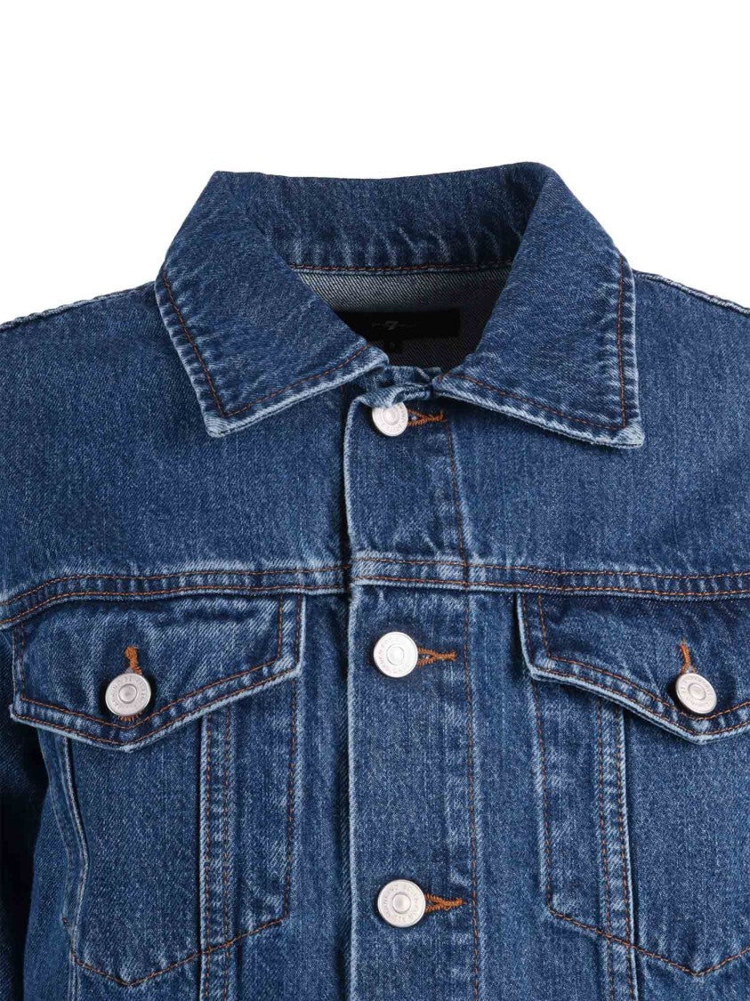 7 For All Mankind Blue Double Layer Trucker Cotton Denim Jacket