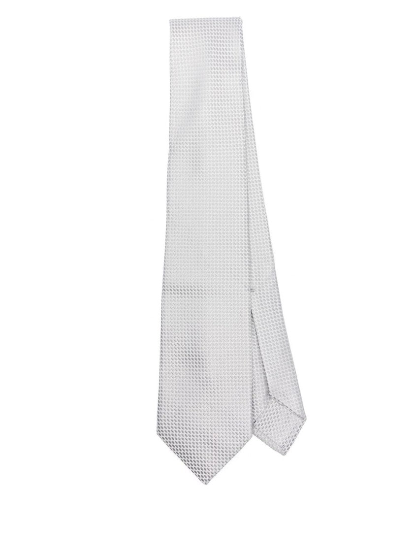 Barba Textured Light Grey Tie With Pointed Tip