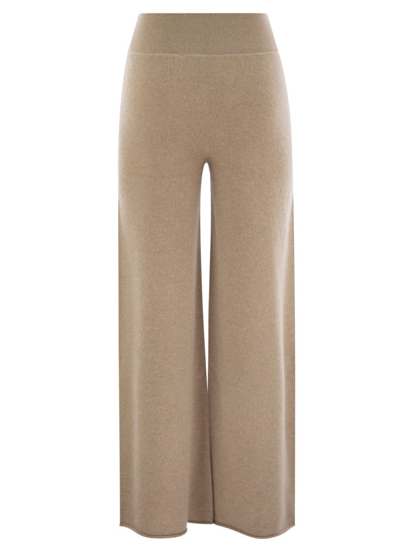 Vanisé Wide-Leg Cashmere Trousers With Ribbed Waistband