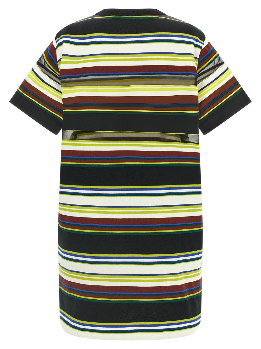 Sacai Horizontal Stripe Mini Dress With Organza Inserts