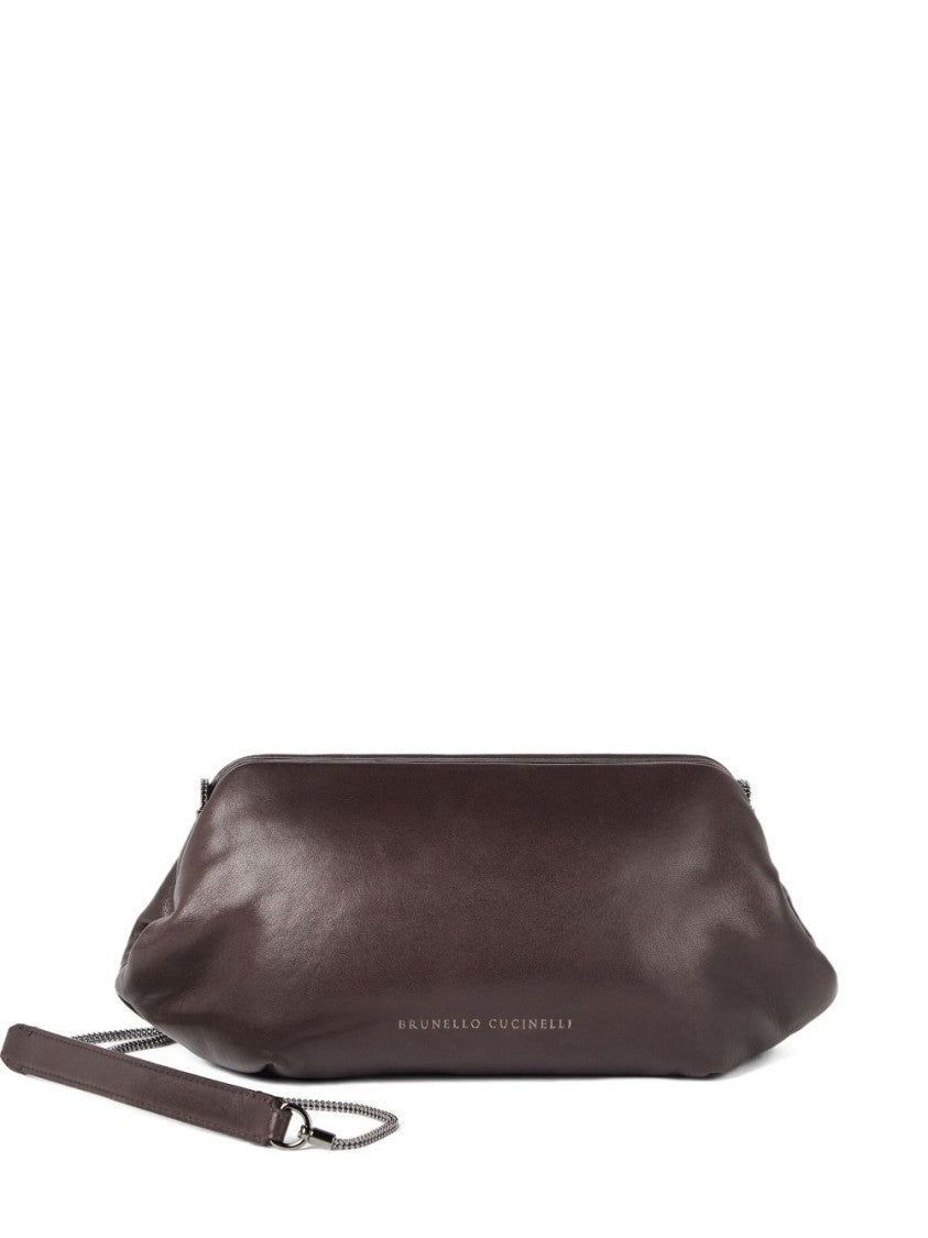 Brunello Cucinelli Soft Leather Brown Bag With Chain Strap And Suede Lining