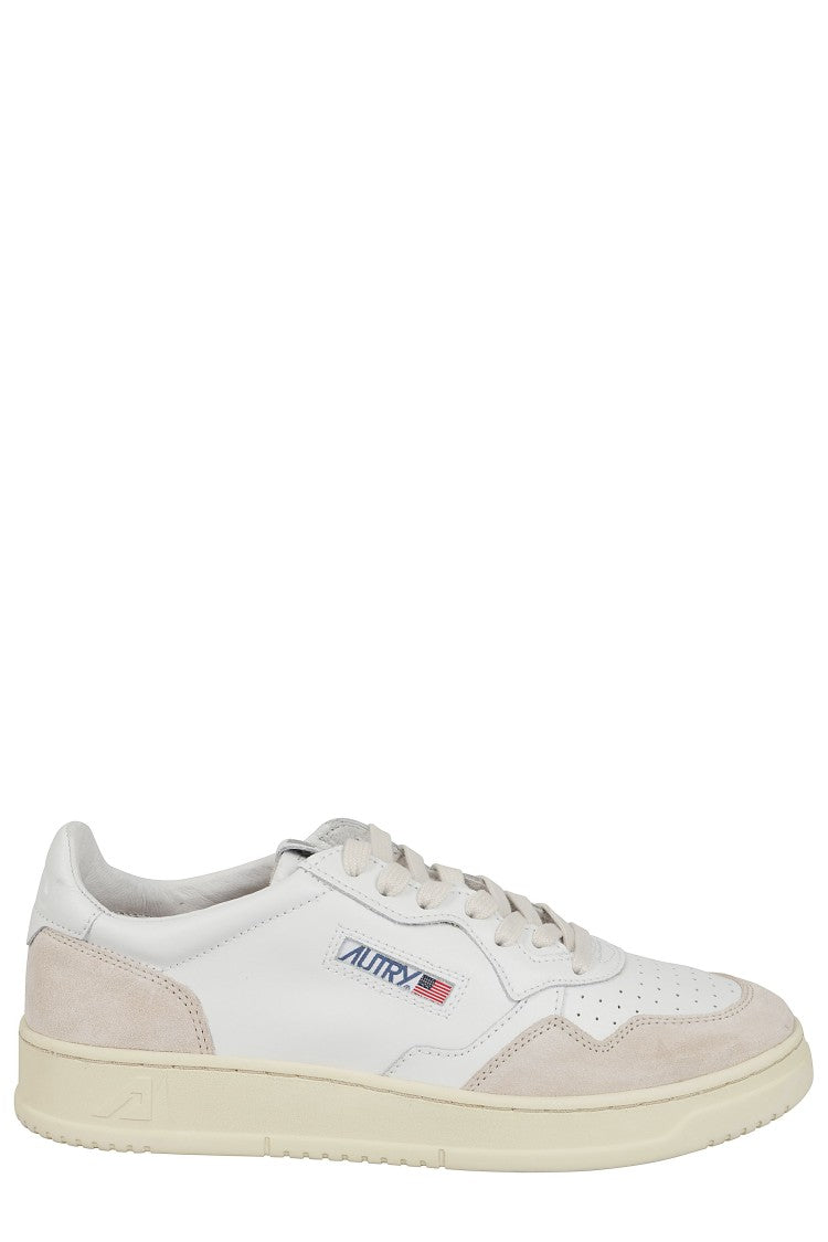 Autry White Beige Medalist Low Suede Accents Leather Sneakers