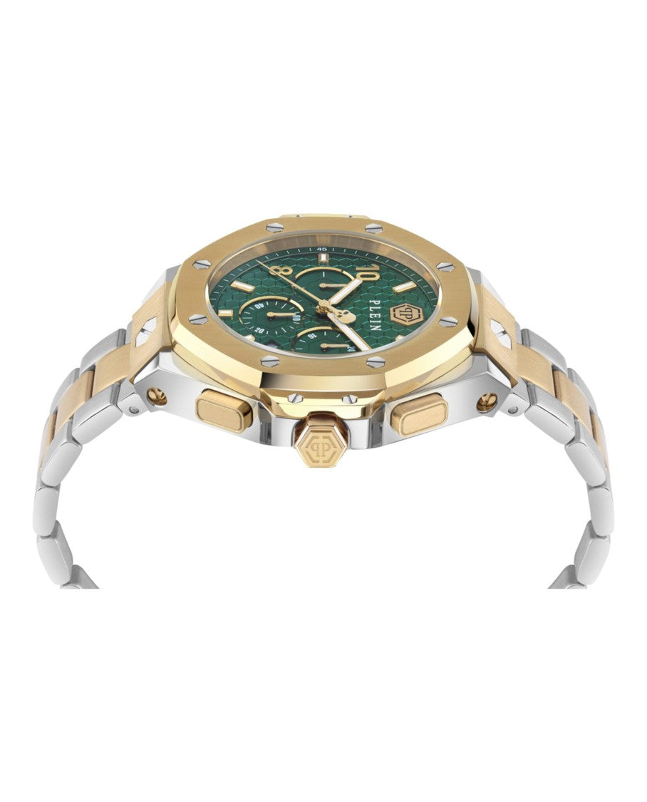 Philipp Plein Chronograph Green Guilloche Dial Timepiece With Two-Tone Finish